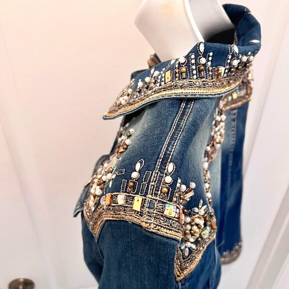 Nice Istanbul Women's Jean Embellished Gold Iridescent Beads-Pearls/Embroidered - Picture 5 of 16